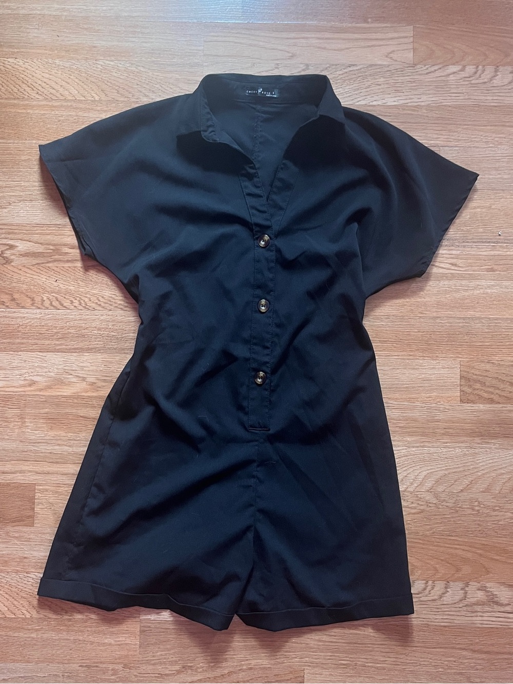 Black Short Sleeve Button-Front Romper